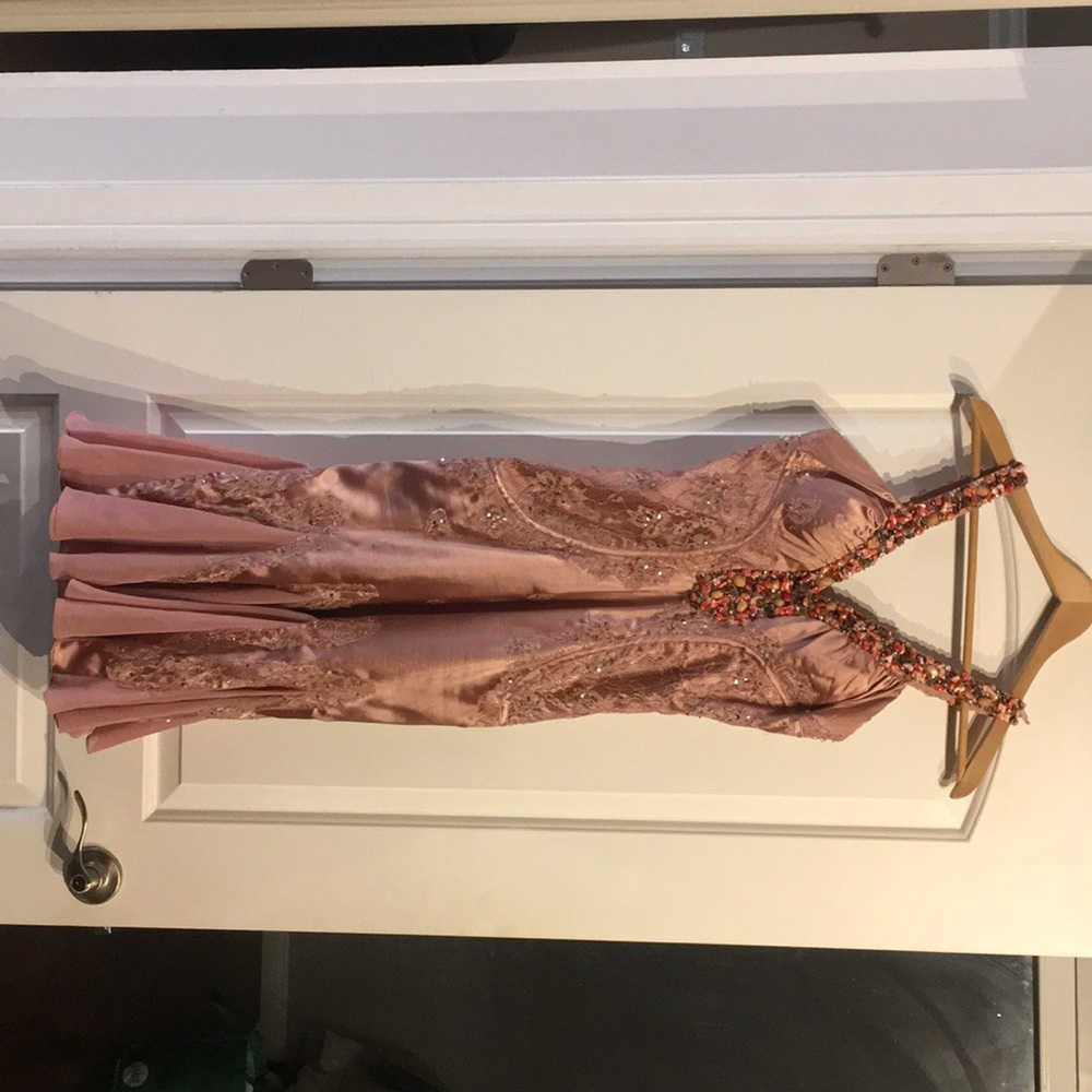 Midi dusty pinky Madelyn lace beaded dress